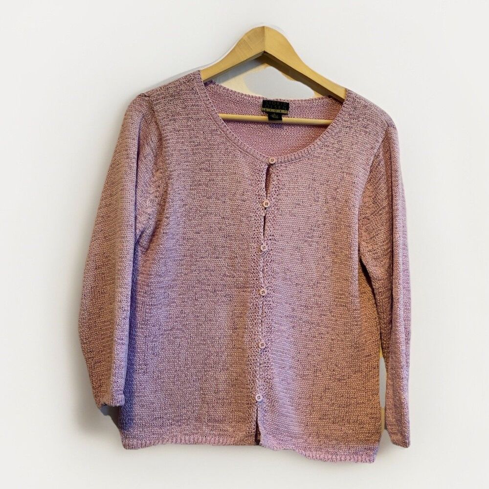 Sigrid Olsen Sport Pink Knit Cardigan Womens Large Button Front Lightweight